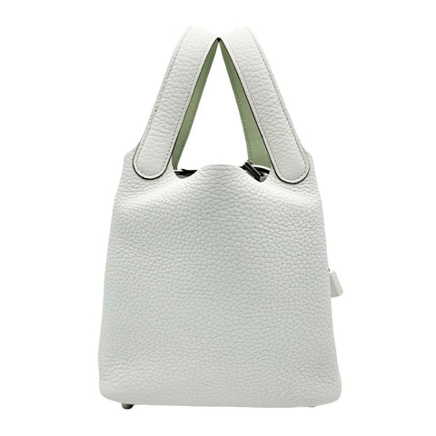 【A estrenar】 Hermès Picotin Lock PM Blanco x Vert Fizz, cuero Taurillon Clemence, herrajes plateados, sello W (2024), Picotin Lock Eclat