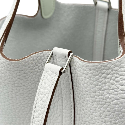 【A estrenar】 Hermès Picotin Lock PM Blanco x Vert Fizz, cuero Taurillon Clemence, herrajes plateados, sello W (2024), Picotin Lock Eclat