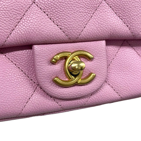 【Usado】 CHANEL Chanel MINI MATELASSÉ Mini Matelassé con herrajes de corazón, bolso con solapa, bandolera, número de serie aleatorio (2021~), rosa, piel de caviar, bolso usado.