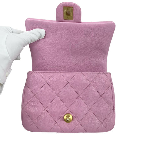 【Usado】 CHANEL Chanel MINI MATELASSÉ Mini Matelassé con herrajes de corazón, bolso con solapa, bandolera, número de serie aleatorio (2021~), rosa, piel de caviar, bolso usado.