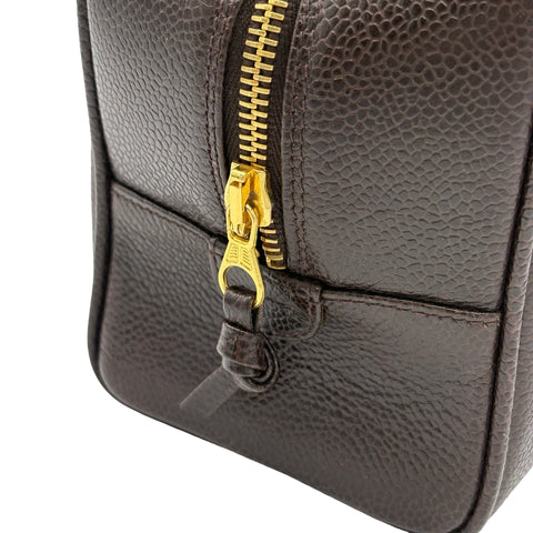 【Usado】 CHANEL Chanel COCOMARK COSME POUCH Neceser con logo CC Neceser de piel de caviar marrón usado BROWM CAVIARSKIN