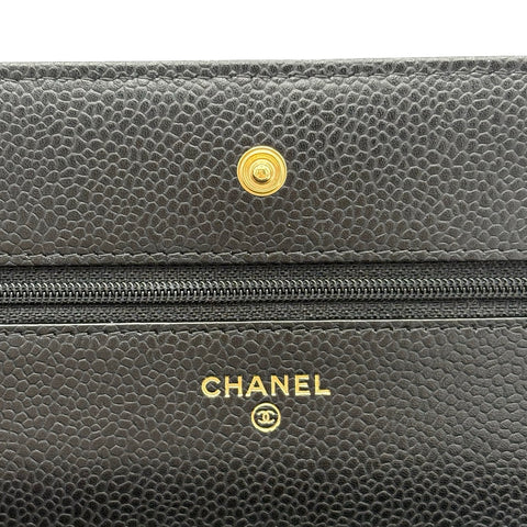 [Excellent Condition] CHANEL Chain Wallet Shoulder Bag, 27-Series (2018-2019), Black, Caviar Skin, Pre-owned Bag