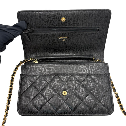 [Excellent Condition] CHANEL Chain Wallet Shoulder Bag, 27-Series (2018-2019), Black, Caviar Skin, Pre-owned Bag