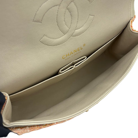 [Pre-owned] CHANEL Matelasse Tweed Double Flap Shoulder Bag, 10-series (2006), Orange Tweed, Used Bag