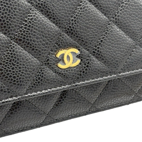 [Excellent Condition] CHANEL Chain Wallet Shoulder Bag, 27-Series (2018-2019), Black, Caviar Skin, Pre-owned Bag
