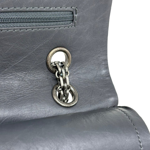 【中古】 CHANEL シャネル 2.55 MATELASSE DOUBLE FLAP 2.55 Bolso de hombro con cadena de joyas con solapa doble Matelassé Serie 15 (2012) Piel de becerro gris Bolso USADO