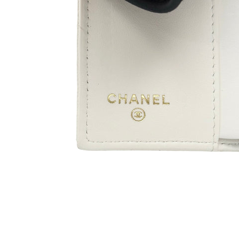 [Pre-owned] CHANEL Compact Wallet, White, Caviar Skin, Pre-owned, WHITE CAVIARSKIN