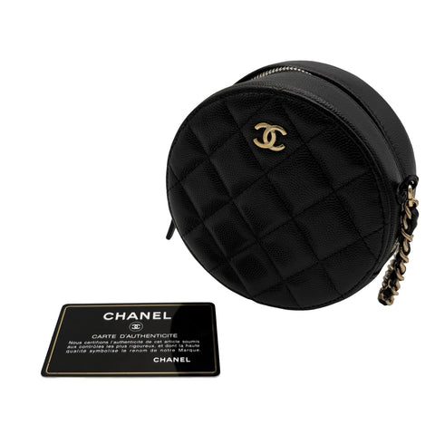 [Pre-owned] CHANEL Round Chain Shoulder Bag, Black Caviar Skin, 28-series (2019), Brand Bag, Shoulder Bag, Pre-owned, Women's