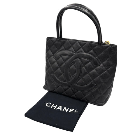[Pre-owned] CHANEL Medallion Tote Bag Black Caviar Skin Used Bag