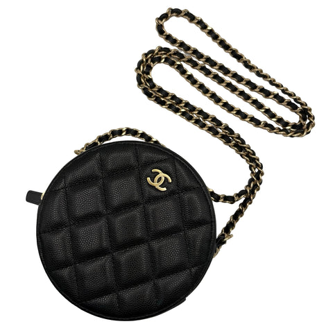 [Pre-owned] CHANEL Round Chain Shoulder Bag, Black Caviar Skin, 28-series (2019), Brand Bag, Shoulder Bag, Pre-owned, Women's