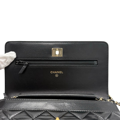 [Pre-owned] CHANEL Pearl Charms Wallet on Chain Bag, 27-series (2018–2019), Black, Calfskin, Used Bag