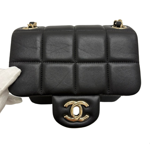 【中古】 CHANEL シャネル MINI FLAP BAG ミニフラップバック ショルダーバッグ ICチップ(2021年∼) ブラック ラムスキン 中古 USED バッグ