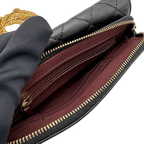 【美品】 CHANEL シャネル MINI CHAIN SHOULDER BAG ミニチェーンショルダーバッグ チェーンウォレット ランダム番(2021年~) ブラック ラムスキン 中古 USED バッグ