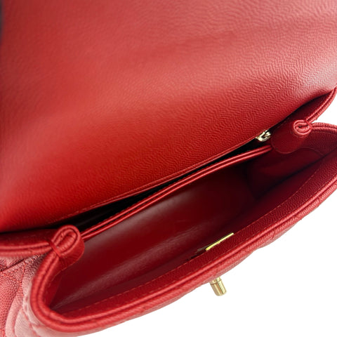 [Pre-owned] CHANEL Coco Handle Handbag Shoulder Bag IC Chip (2021-Present) Red Caviar Skin Pre-owned USED Bag