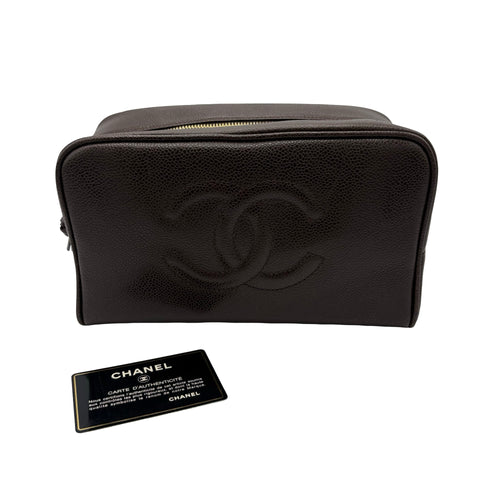 【Usado】 CHANEL Chanel COCOMARK COSME POUCH Neceser con logo CC Neceser de piel de caviar marrón usado BROWM CAVIARSKIN