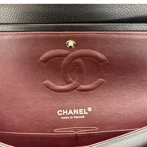 [Pre-owned] CHANEL Matelasse Double Flap Chain Shoulder Bag, 18 Series (2014), Black Caviar Skin, Used Bag