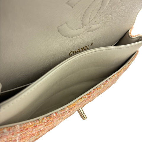 [Pre-owned] CHANEL Matelasse Tweed Double Flap Shoulder Bag, 10-series (2006), Orange Tweed, Used Bag