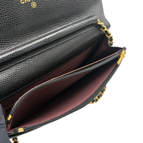 【中古】 CHANEL シャネル チェーンウォレット CHAIN WALLET 29番台(2019-2020年) ブラック キャビアスキン 中古 USED バッグ