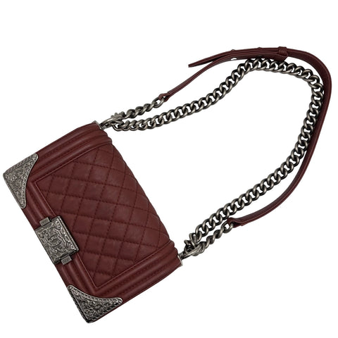 [Pre-owned] CHANEL BOY CHANEL Shoulder Bag, 19 Series (2014), Wine Red, Leather, Used Bag