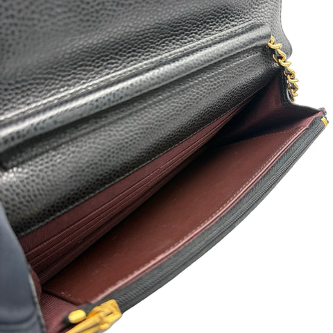 【中古】 CHANEL シャネル チェーンウォレット CHAIN WALLET 29番台(2019-2020年) ブラック キャビアスキン 中古 USED バッグ