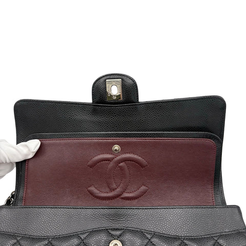 [Pre-owned] CHANEL Matelasse Double Flap Chain Shoulder Bag, 18 Series (2014), Black Caviar Skin, Used Bag