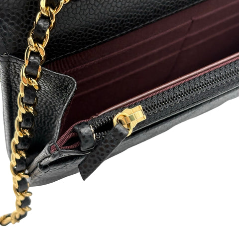 [Excellent Condition] CHANEL Chain Wallet Shoulder Bag, 27-Series (2018-2019), Black, Caviar Skin, Pre-owned Bag