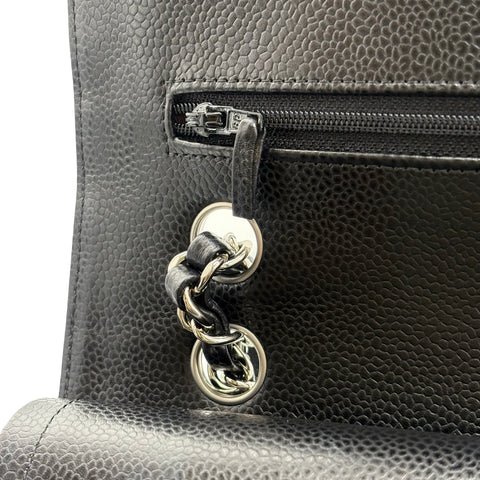 [Pre-owned] CHANEL Matelasse Double Flap Chain Shoulder Bag, 18 Series (2014), Black Caviar Skin, Used Bag
