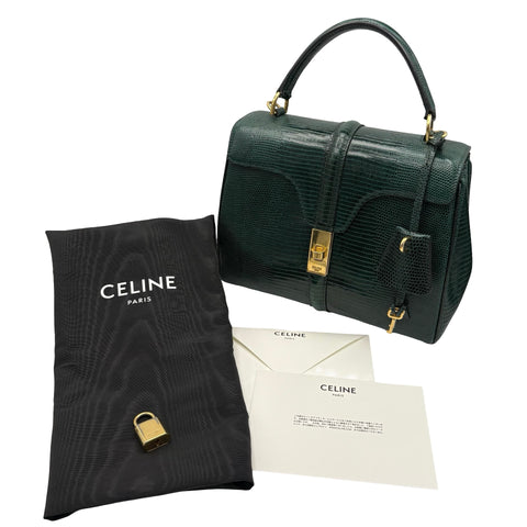 [Pre-owned] CELINE 16 BAG Handbag Green Lizard Pre-owned USED Bag