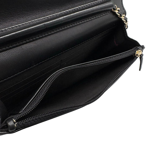 [Pre-owned] CHANEL Pearl Charms Wallet on Chain Bag, 27-series (2018–2019), Black, Calfskin, Used Bag