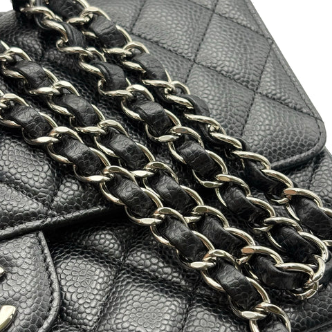 [Pre-owned] CHANEL Matelasse Double Flap Chain Shoulder Bag, 18 Series (2014), Black Caviar Skin, Used Bag