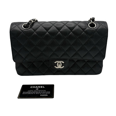 [Pre-owned] CHANEL Matelasse Double Flap Chain Shoulder Bag, 18 Series (2014), Black Caviar Skin, Used Bag