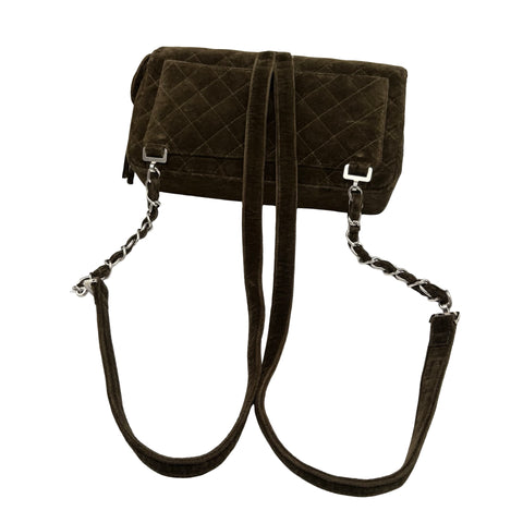 【Usado】 CHANEL Chanel MATELASSE VELOUR BACK PACK Mochila Matelassé de Terciopelo, Serie 4 (1996-1998) Color caqui, terciopelo. Usado. Bolso USADO.