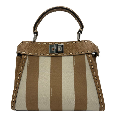 [Excellent Condition] FENDI PEEKABOO/SELLERIA 2WAY BAG MINI, Shoulder Bag, Beige, Canvas x Leather, Pre-owned