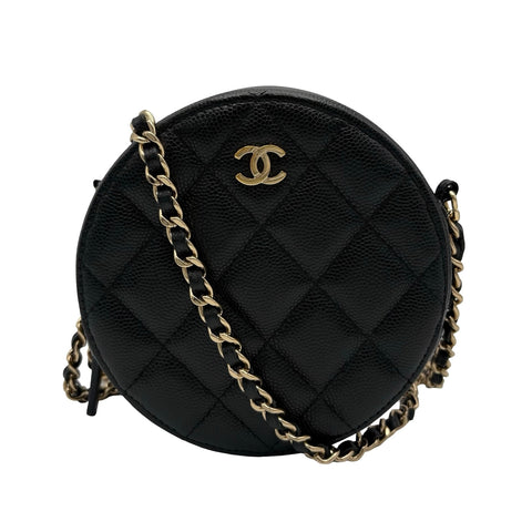 [Pre-owned] CHANEL Round Chain Shoulder Bag, Black Caviar Skin, 28-series (2019), Brand Bag, Shoulder Bag, Pre-owned, Women's