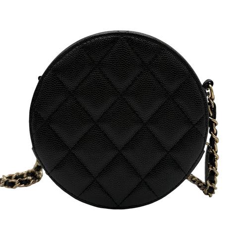 [Pre-owned] CHANEL Round Chain Shoulder Bag, Black Caviar Skin, 28-series (2019), Brand Bag, Shoulder Bag, Pre-owned, Women's