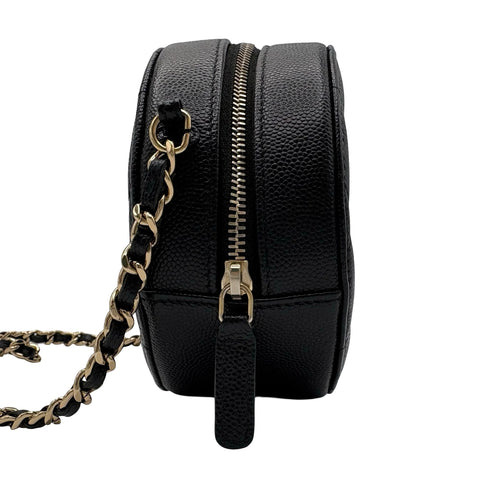[Pre-owned] CHANEL Round Chain Shoulder Bag, Black Caviar Skin, 28-series (2019), Brand Bag, Shoulder Bag, Pre-owned, Women's