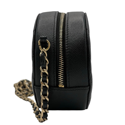 [Pre-owned] CHANEL Round Chain Shoulder Bag, Black Caviar Skin, 28-series (2019), Brand Bag, Shoulder Bag, Pre-owned, Women's